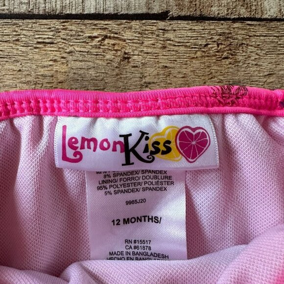 Lemon Kiss Baby Girls Neon Pink Barbie Pink Two Piece Ruffle Swimsuit Swim Wear - Picture 2 of 5